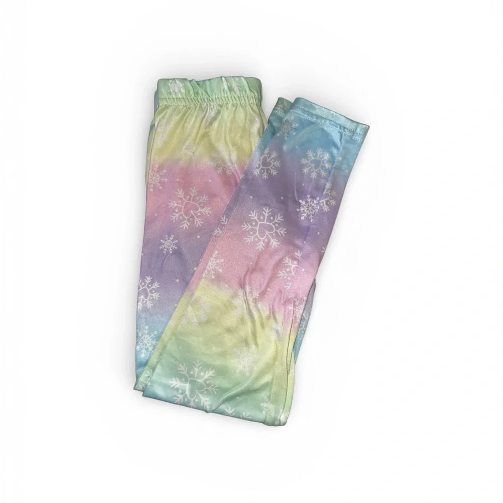 Girls Pastel Rainbow Unicorn Snowflake Pajama Set - Pink